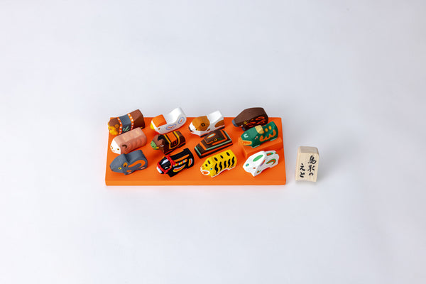 Japanese Zodiac Wooden Dolls Set - Paper Box