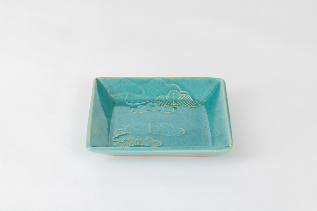 Square Plate (Pine Tree) - Green Glaze