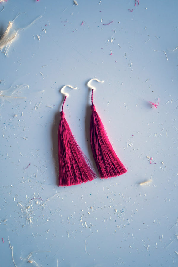 Long Earrings - Vermillion Silk