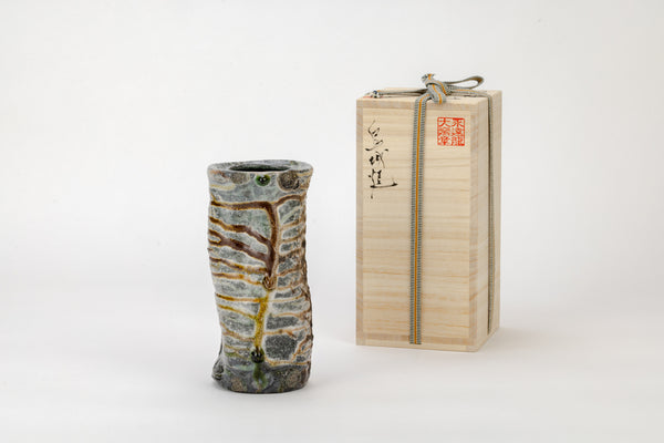 Tsugaru Ujo-yaki Natural Ash Glaze Cylindrical Hanaike [CHI-02]