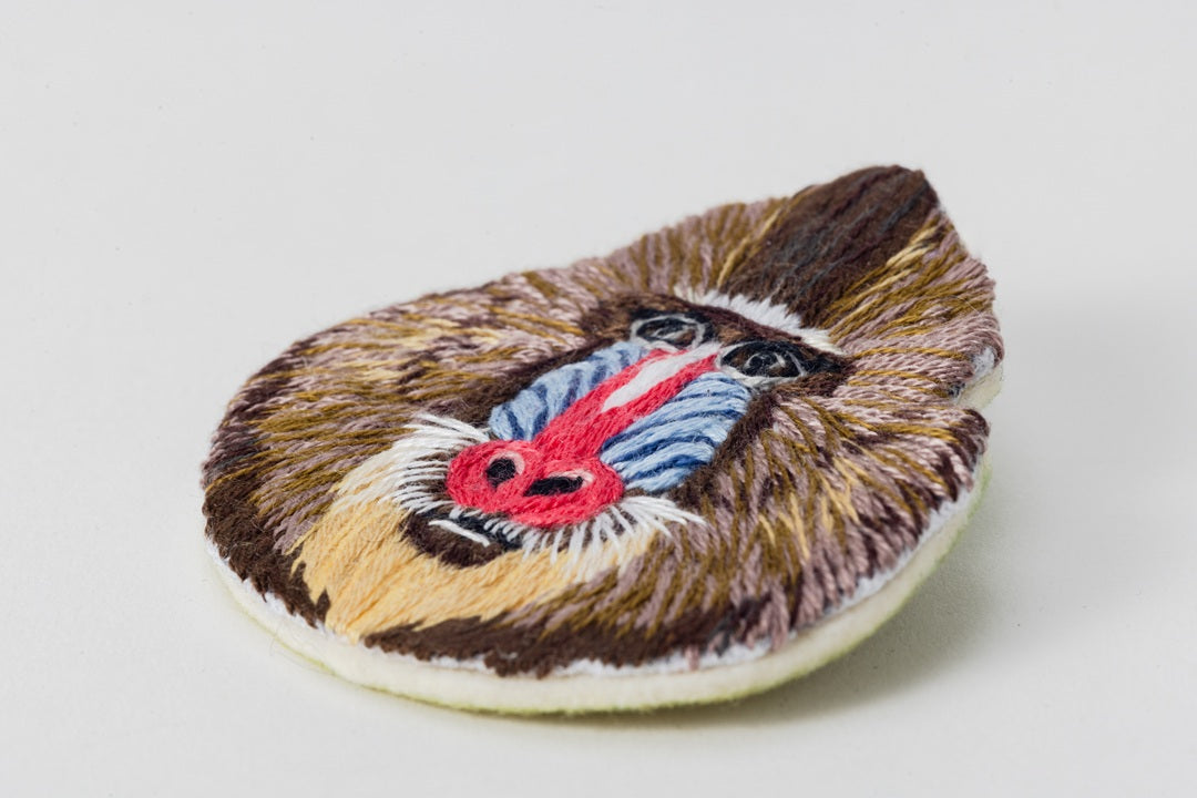 Mandrill/Hand-Embroidered Brooch