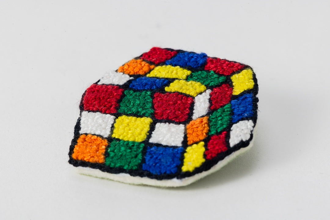 Rubik's Cube/Hand-Embroidered Brooch