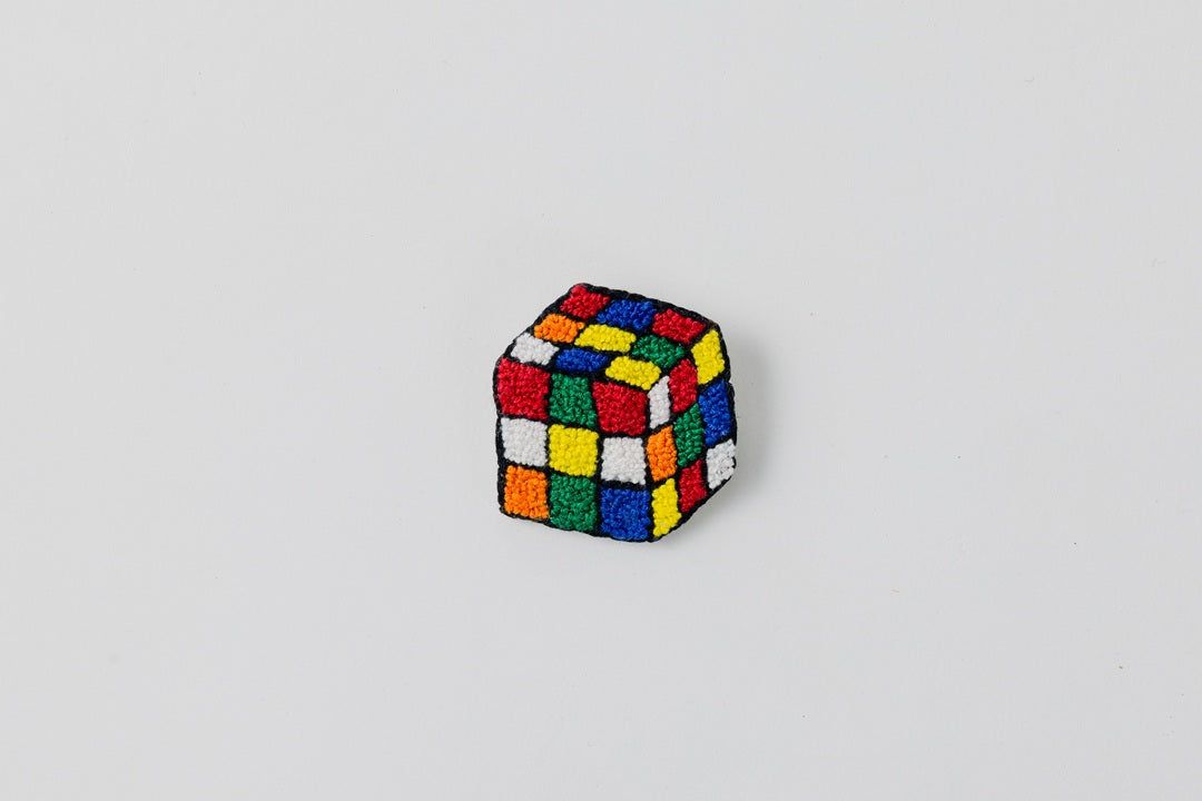 Rubik's Cube/Hand-Embroidered Brooch