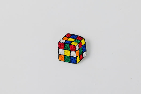 Rubik's Cube/Hand-Embroidered Brooch