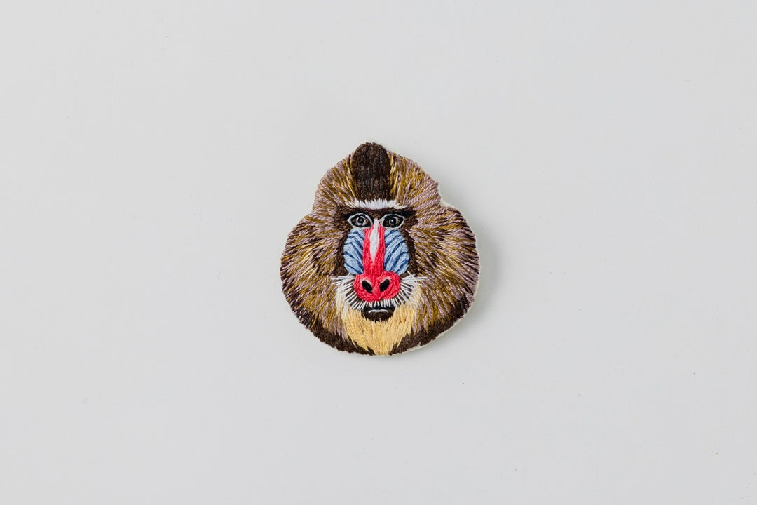 Mandrill/Hand-Embroidered Brooch